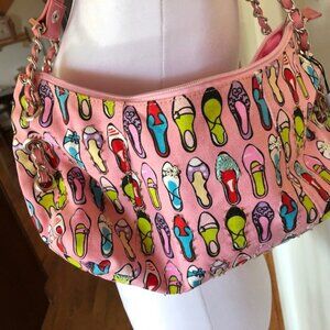 GIO CELLINI Bead Sequin Pink Canvas Shoe Print Hobo Shoulder Bag/Purse